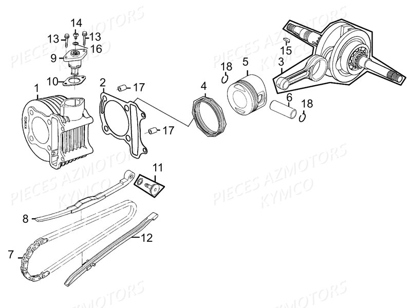 Cylindre Piston KYMCO Pièces AGILITY CARRY 125 4T EURO III (KN25BE)