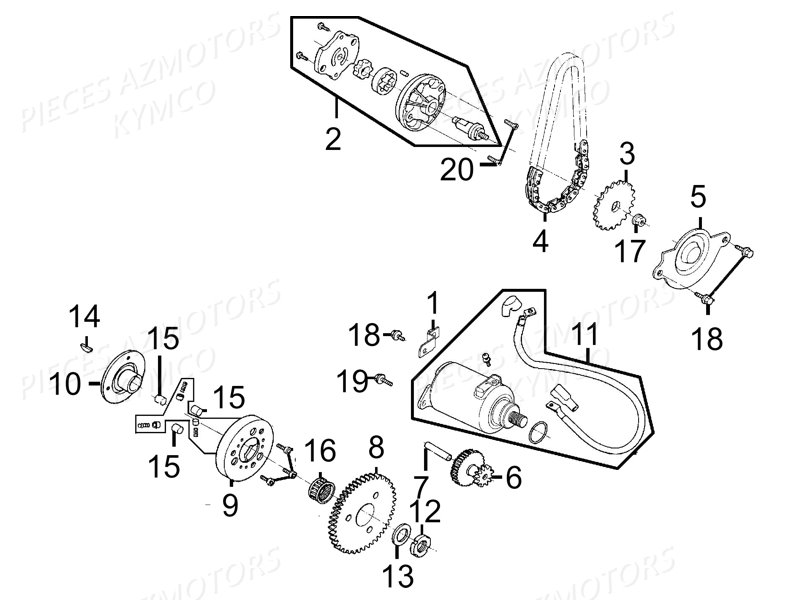 DEMARREUR_POMPE_A_HUILE KYMCO Pièces AGILITY CARRY 125 4T EURO III (KN25BE)