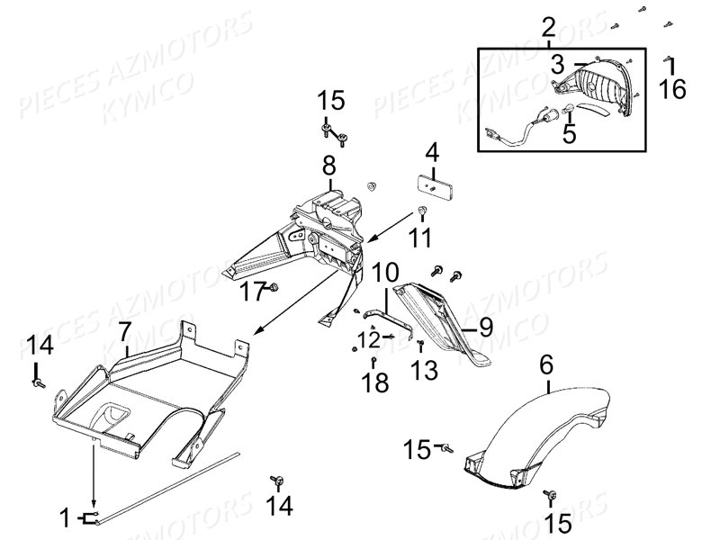 Feu Arriere Garde Boue Arriere KYMCO Pièces AGILITY CARRY 125 4T EURO III (KN25BE)