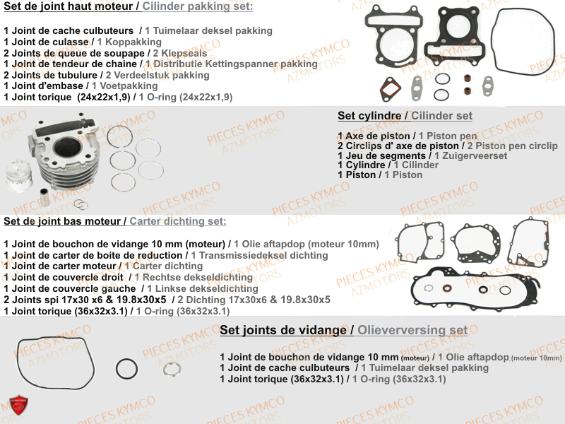 Set Moteur KYMCO Pièces AGILITY 50 CARRY E2 (KG10DK)