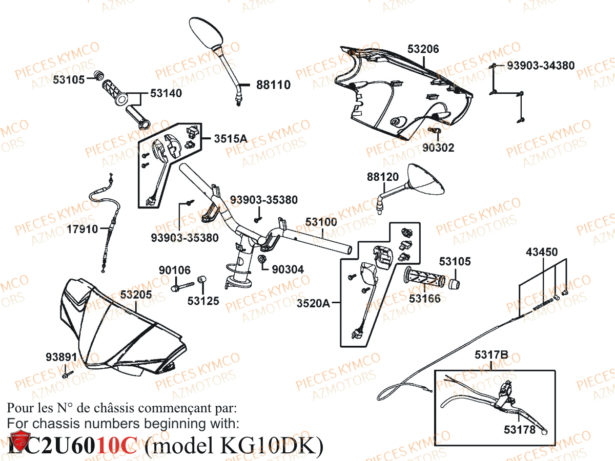 Guidon Lc2u65010c KYMCO Pièces AGILITY 50 CARRY E2 (KG10DK)