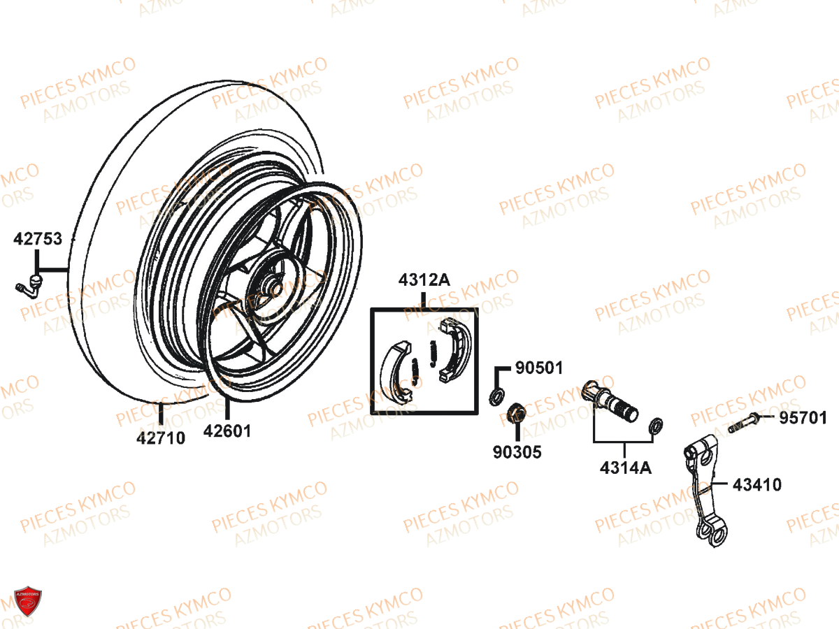Roue Arriere KYMCO Pièces AGILITY 50 CARRY E2 (KG10DK)