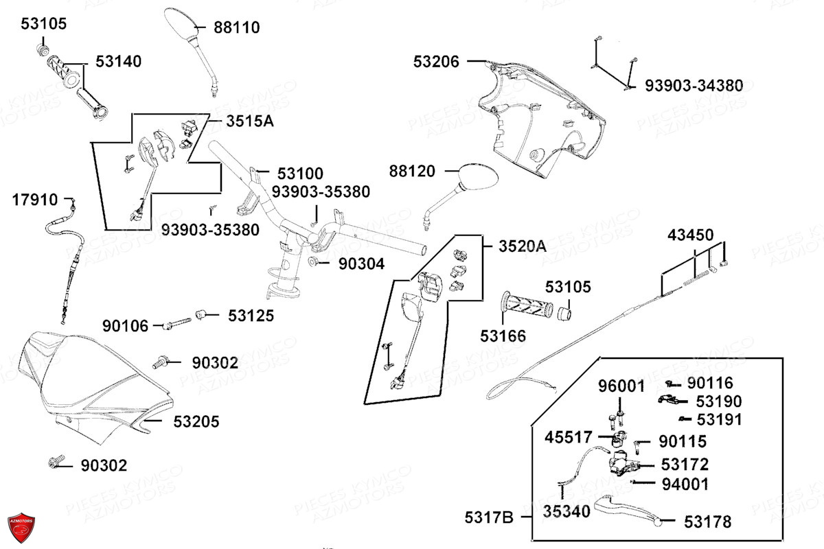 Guidon Retroviseurs KYMCO Pièces AGILITY 50I CARRY E5 (KN10DG)
