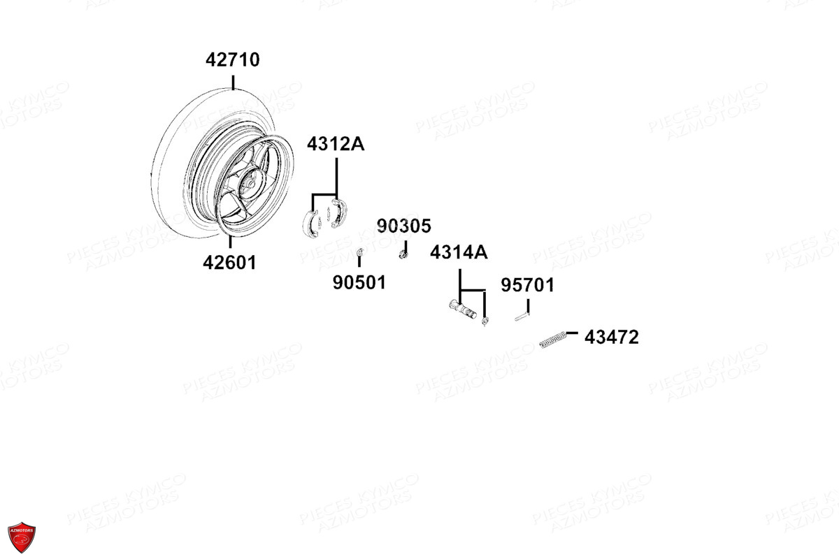 Roue Arriere KYMCO Pièces AGILITY 50I CARRY E5 (KN10DG)