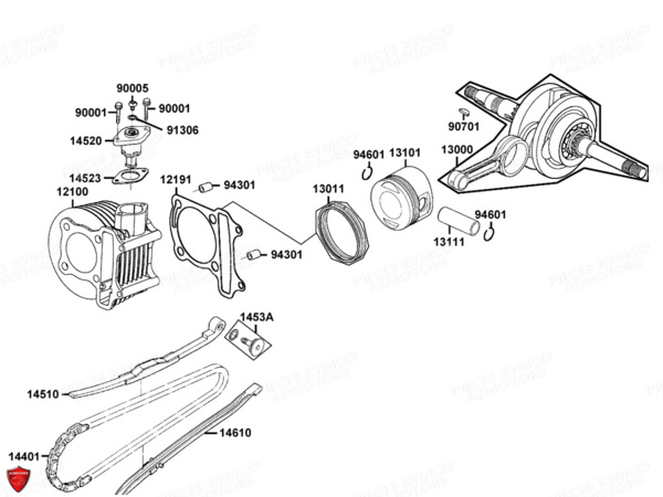 Cylindre Piston KYMCO Pièces AGILITY CITY 125 4T EURO3 (KL25BA)