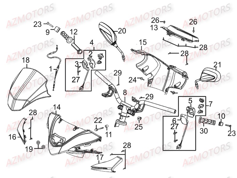 Guidon Commandes Retroviseurs AZMOTORS 