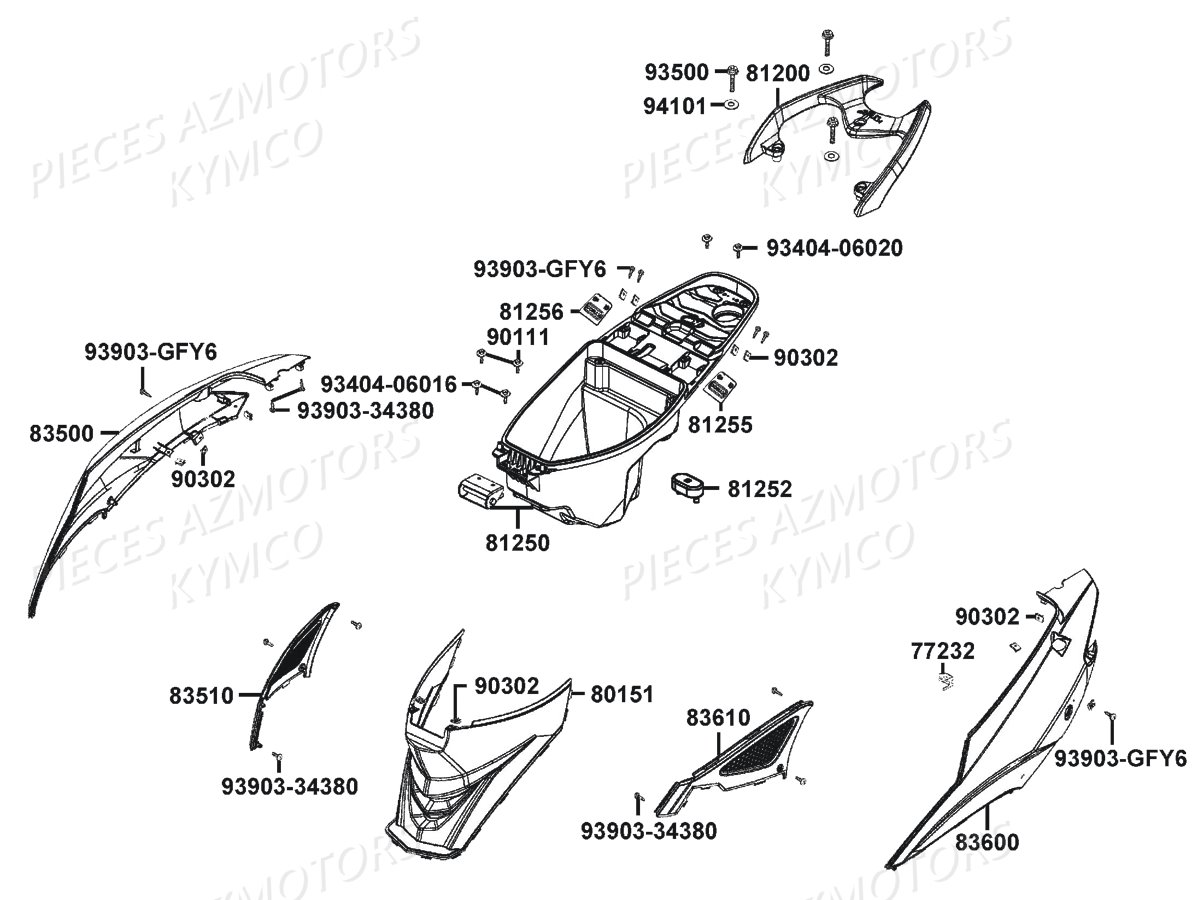 Carenages Arrieres KYMCO Pieces AGILITY 50 NAKED RENOUVO 2T EURO2 (KE10BF/KE10BJ)