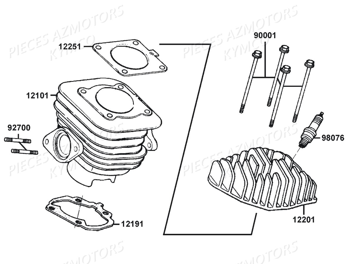 CYLINDRE_CULASSE KYMCO Pieces AGILITY 50 NAKED RENOUVO 2T EURO2 (KE10BF/KE10BJ)