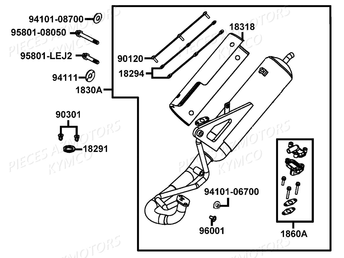 Echappement KYMCO Pieces AGILITY 50 NAKED RENOUVO 2T EURO2 (KE10BF/KE10BJ)