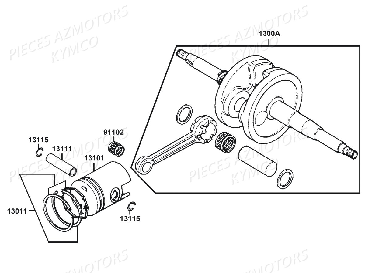 Piston Vilebrequin KYMCO Pieces AGILITY 50 NAKED RENOUVO 2T EURO2 (KE10BF/KE10BJ)