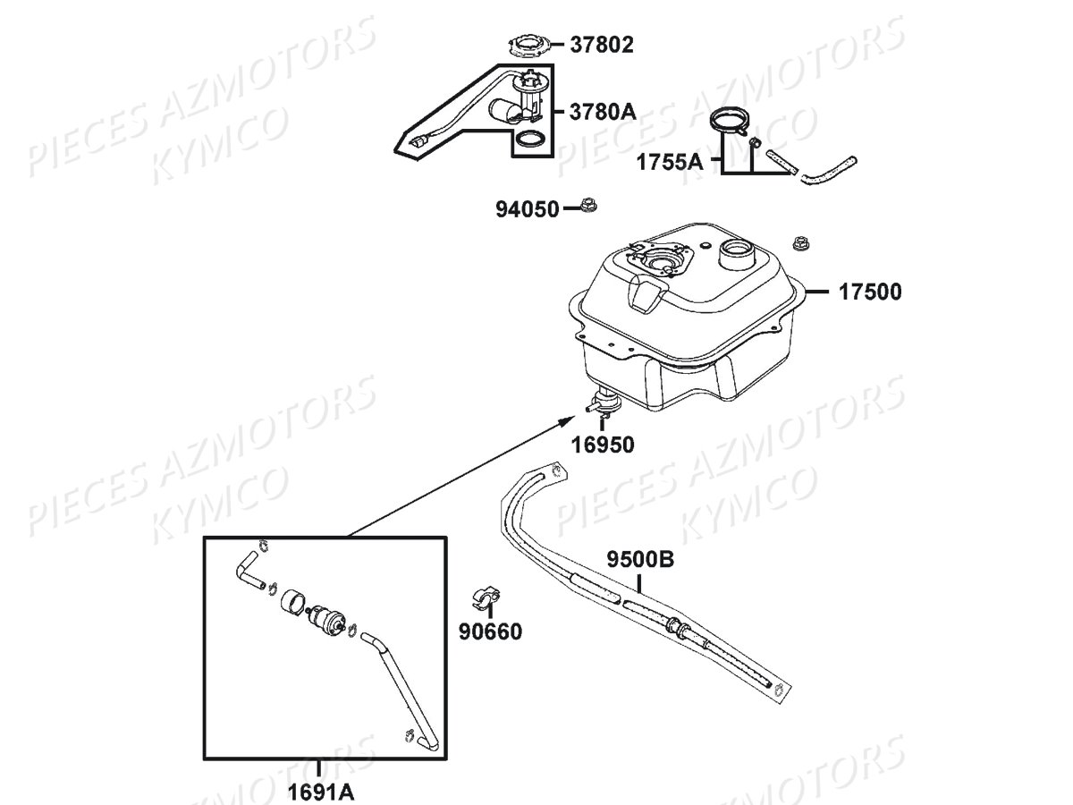 Reservoir A Carburant KYMCO Pieces AGILITY 50 NAKED RENOUVO 2T EURO2 (KE10BF/KE10BJ)