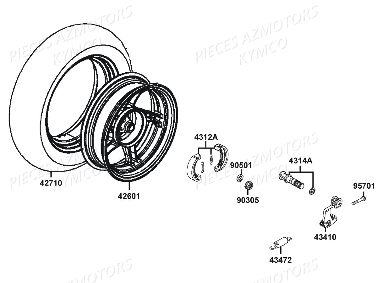 Roue Arriere KYMCO Pieces AGILITY 50 NAKED RENOUVO 2T EURO2 (KE10BF/KE10BJ)