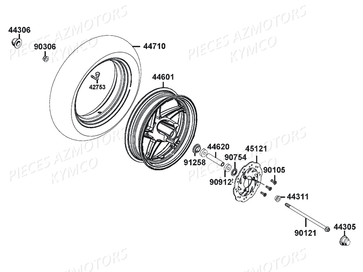 Roue Avant KYMCO Pieces AGILITY 50 NAKED RENOUVO 2T EURO2 (KE10BF/KE10BJ)