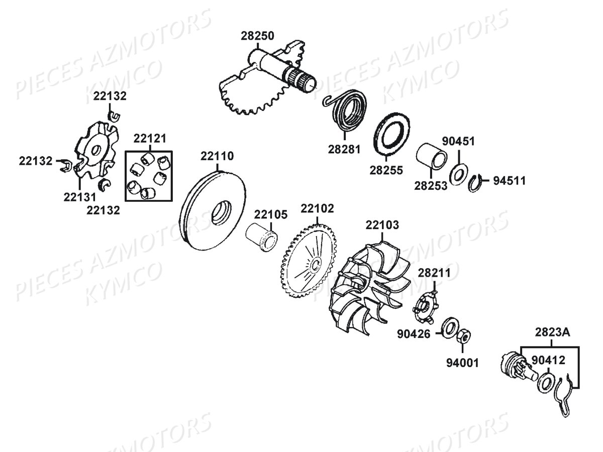 Variateur KYMCO Pieces AGILITY 50 NAKED RENOUVO 2T EURO2 (KE10BF/KE10BJ)