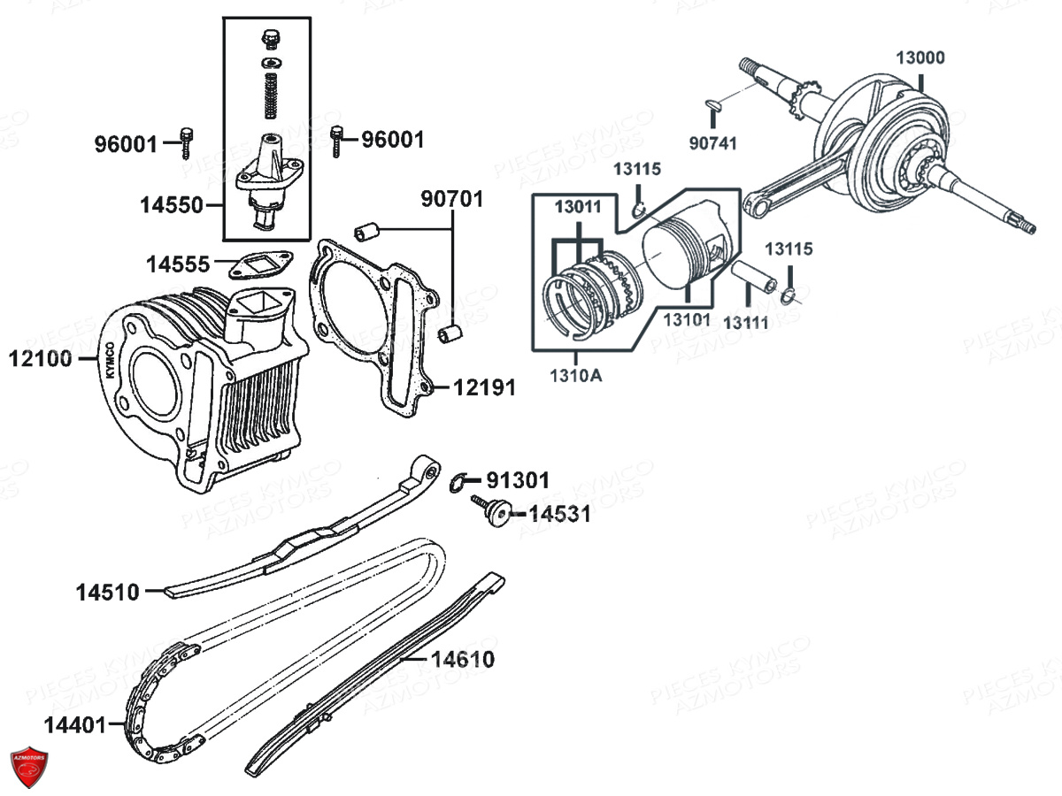 Cylindre Piston KYMCO Pieces AGILITY VEHIPOSTE 50 4T EURO2 (KG10DA/KG10DH)
