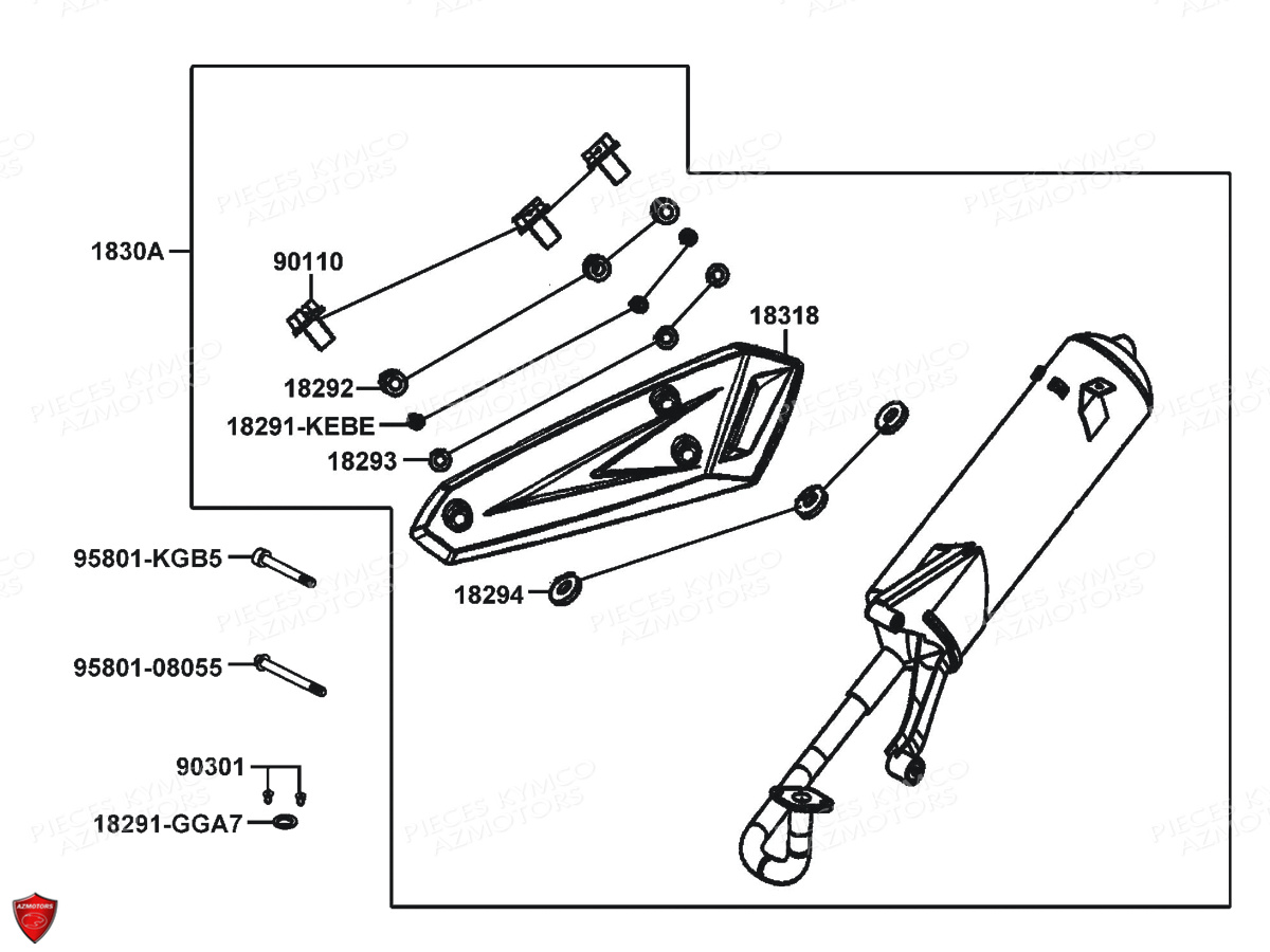 Echappement KYMCO Pieces AGILITY VEHIPOSTE 50 4T EURO2 (KG10DA/KG10DH)