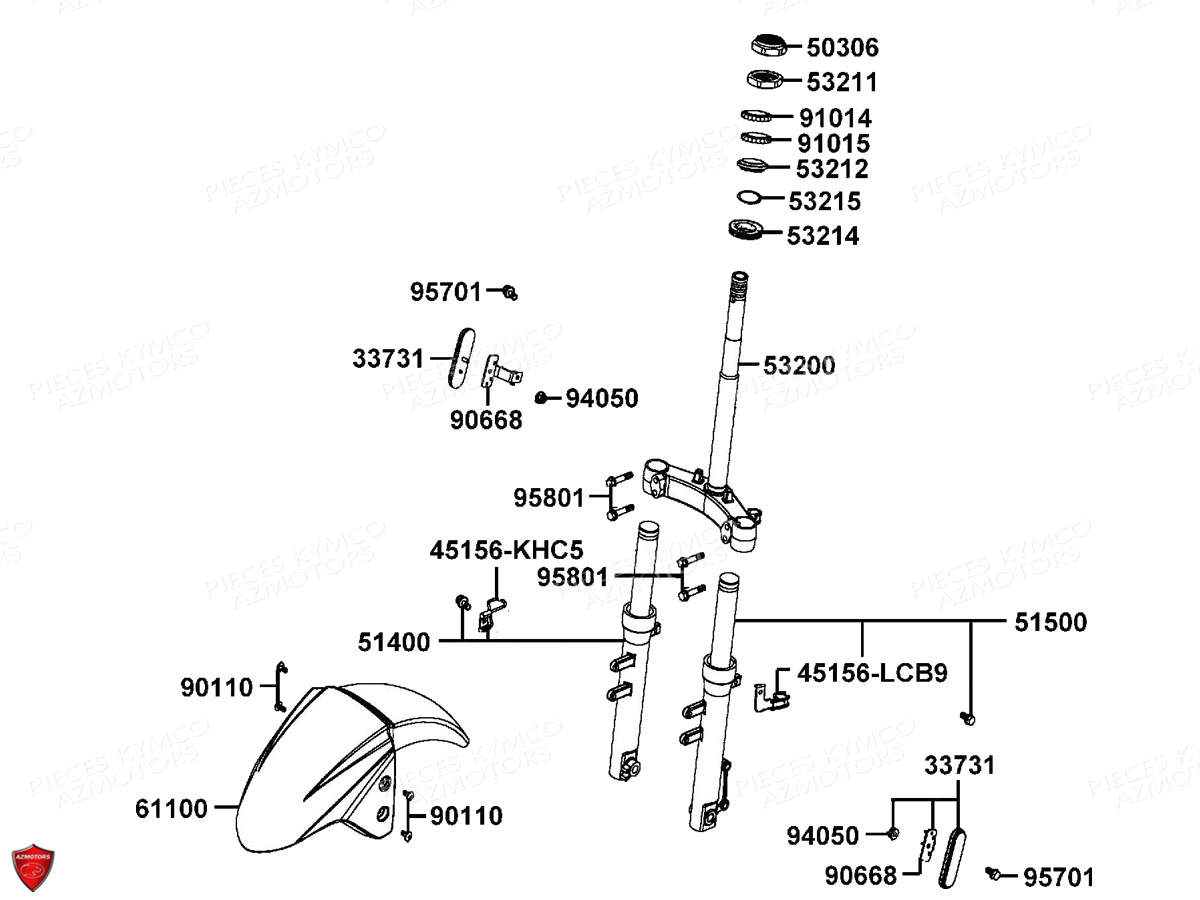 Fourche Garde Boue Avant KYMCO Pieces AGILITY VEHIPOSTE 50 4T EURO2 (KG10DA/KG10DH)