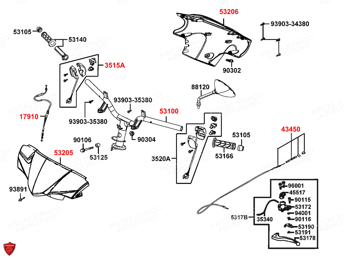 Guidon Retroviseurs KYMCO Pieces AGILITY VEHIPOSTE 50 4T EURO2 (KG10DA/KG10DH)