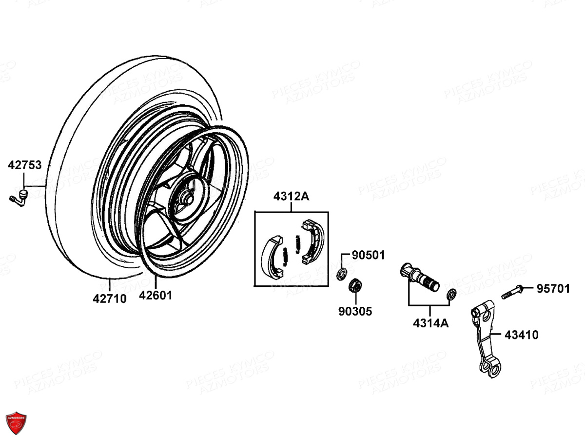 Roue Arriere KYMCO Pieces AGILITY VEHIPOSTE 50 4T EURO2 (KG10DA/KG10DH)
