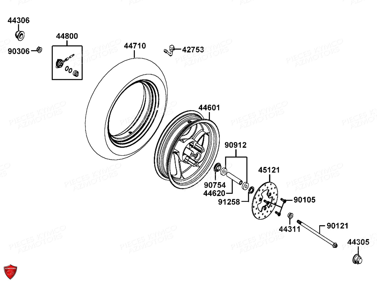 Roue Avant KYMCO Pieces AGILITY VEHIPOSTE 50 4T EURO2 (KG10DA/KG10DH)
