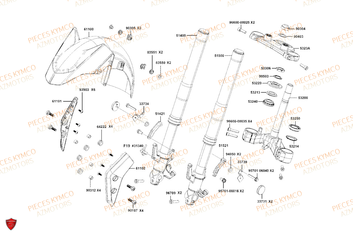 FOURCHE KYMCO Pièces scooter AK 550 4T PREMIUM EURO5 (SBA1BA)