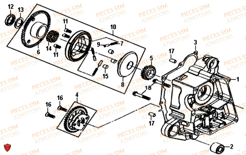 Carter Moteur Droit SYM Pièces ALLO 50 - AJ05WA-EU (2018-2020)