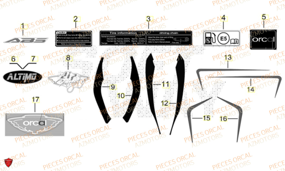 Stickers  Pièces Orcal ALTIMO 125cc EURO5+