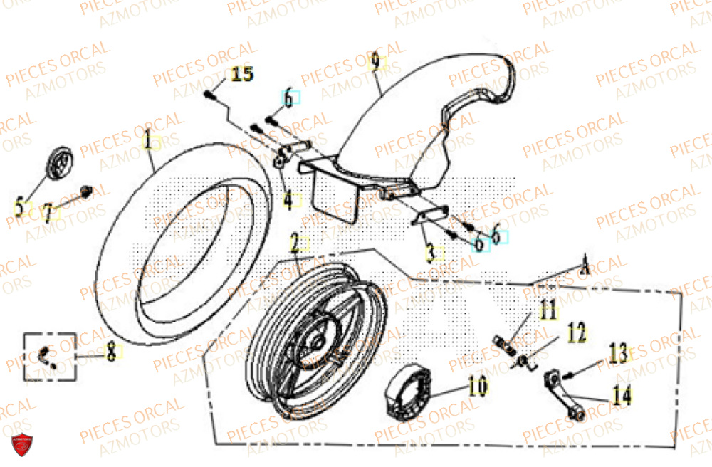 Roue Arriere ORCAL Pièces Orcal ORCAL ARIOS 50 12" Euro 5+
