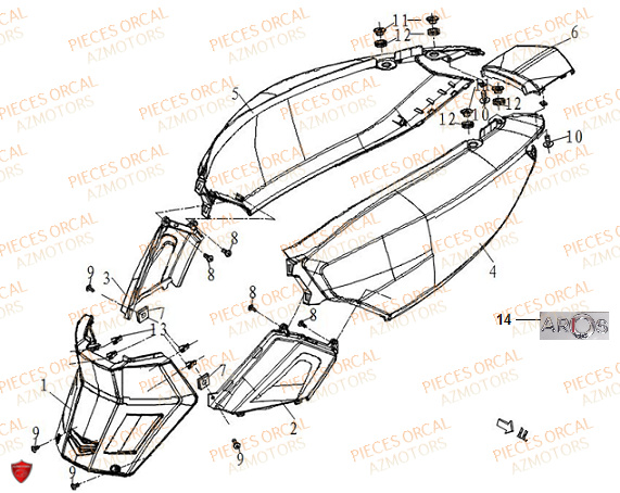 Carenage Arriere ORCAL Pièces Orcal ORCAL ARIOS 50 10" Euro 5