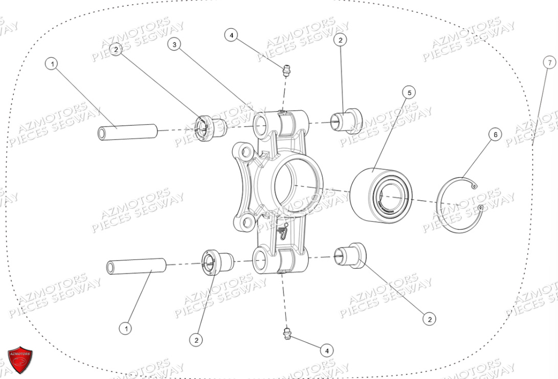 PIVOT DE ROUE ARRIERE DROIT INF A 001782 SEGWAY AT6S