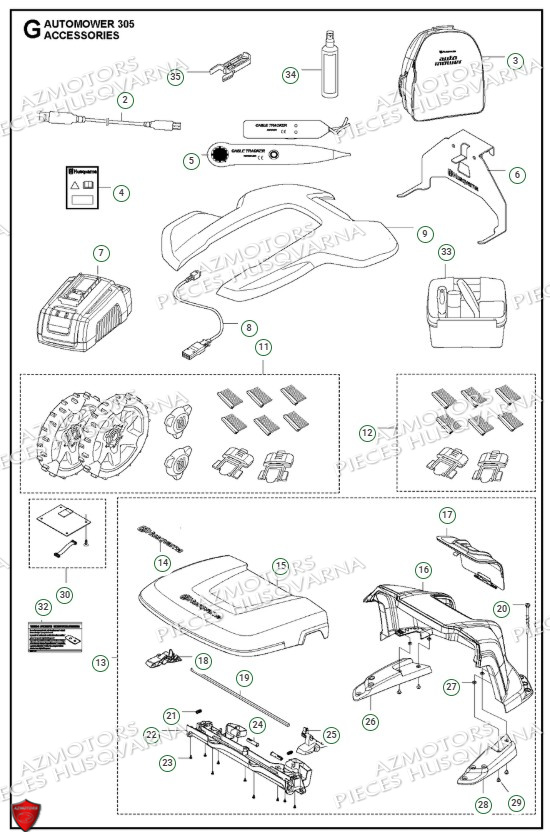 Accessoires HUSQVARNA PIECES AUTOMOWER 305 ROBOT TONDEUSE HUSQVARNA