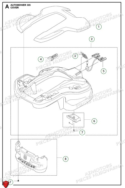 Couvercle HUSQVARNA PIECES AUTOMOWER 305 ROBOT TONDEUSE HUSQVARNA