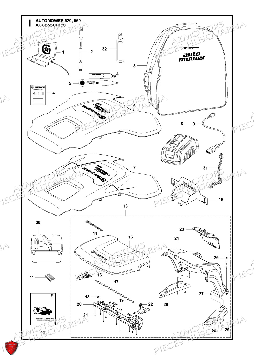 Accessoires HUSQVARNA PIECES AUTOMOWER 520 ROBOT TONDEUSE HUSQVARNA