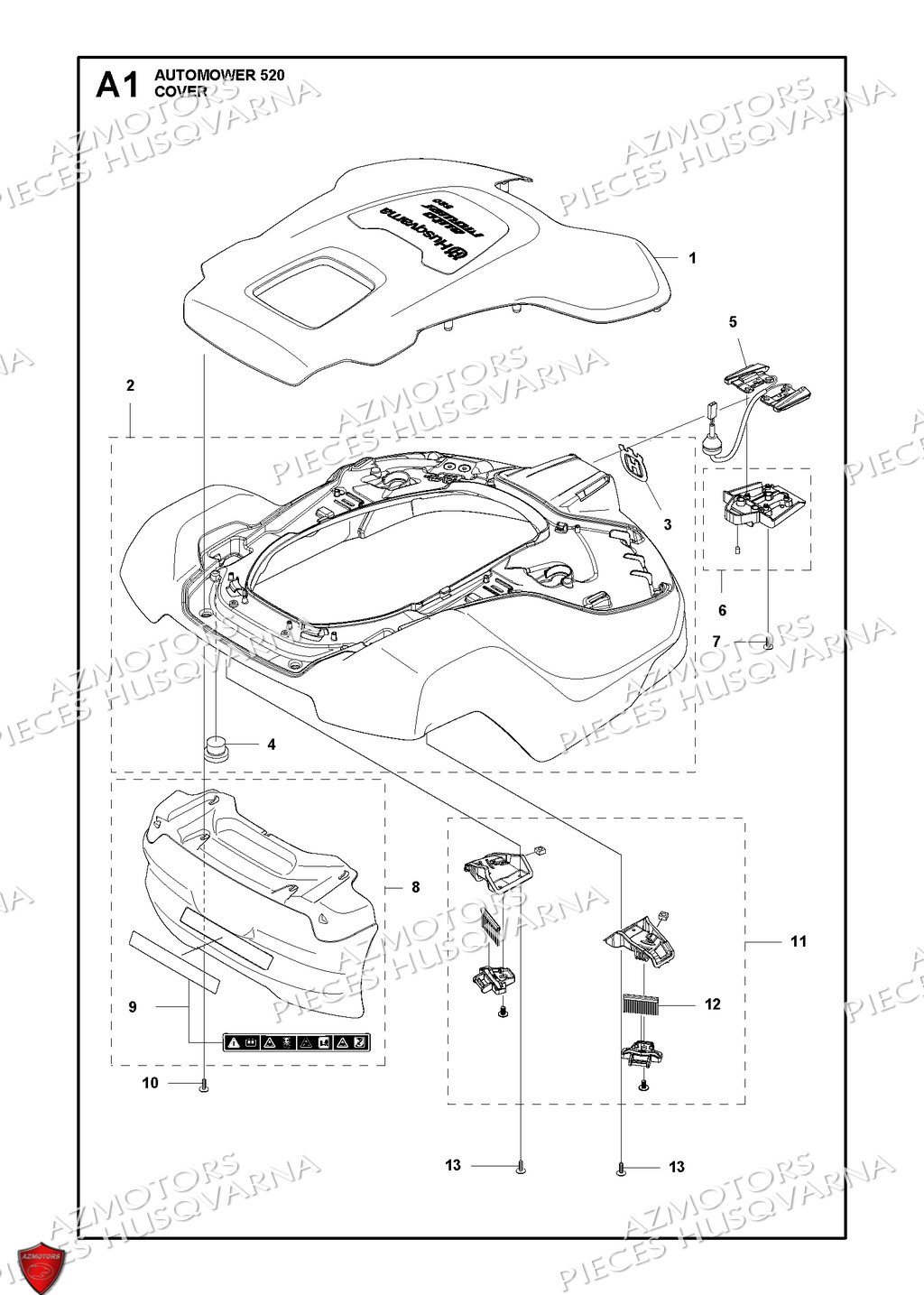 Couvercle HUSQVARNA PIECES AUTOMOWER 520 ROBOT TONDEUSE HUSQVARNA
