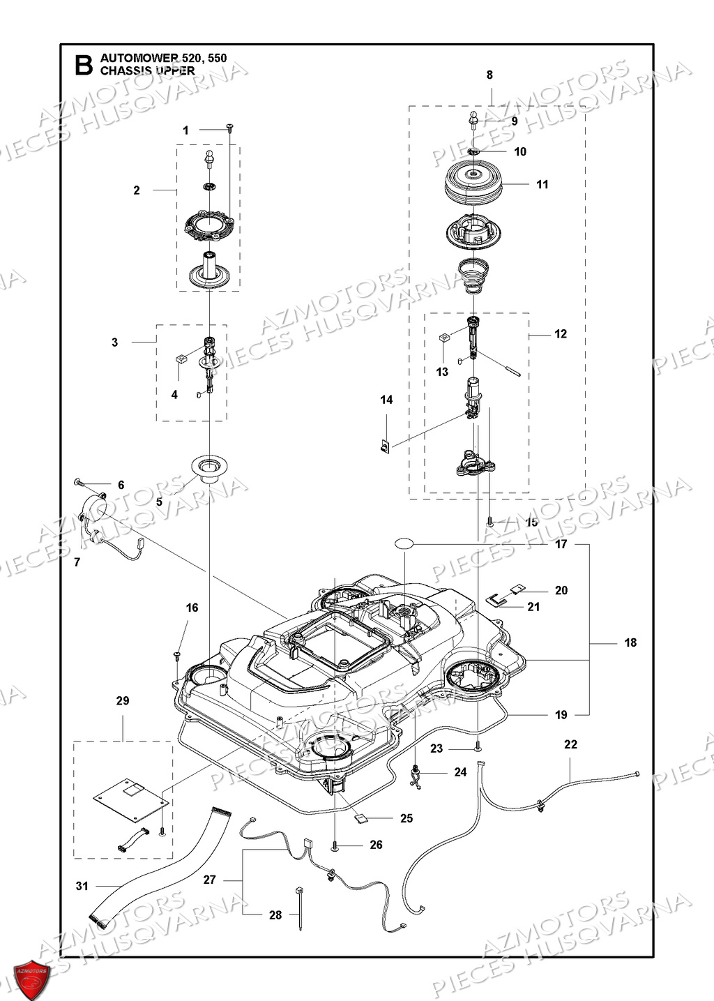 Partie Superieure Du Chassis HUSQVARNA PIECES AUTOMOWER 520 ROBOT TONDEUSE HUSQVARNA