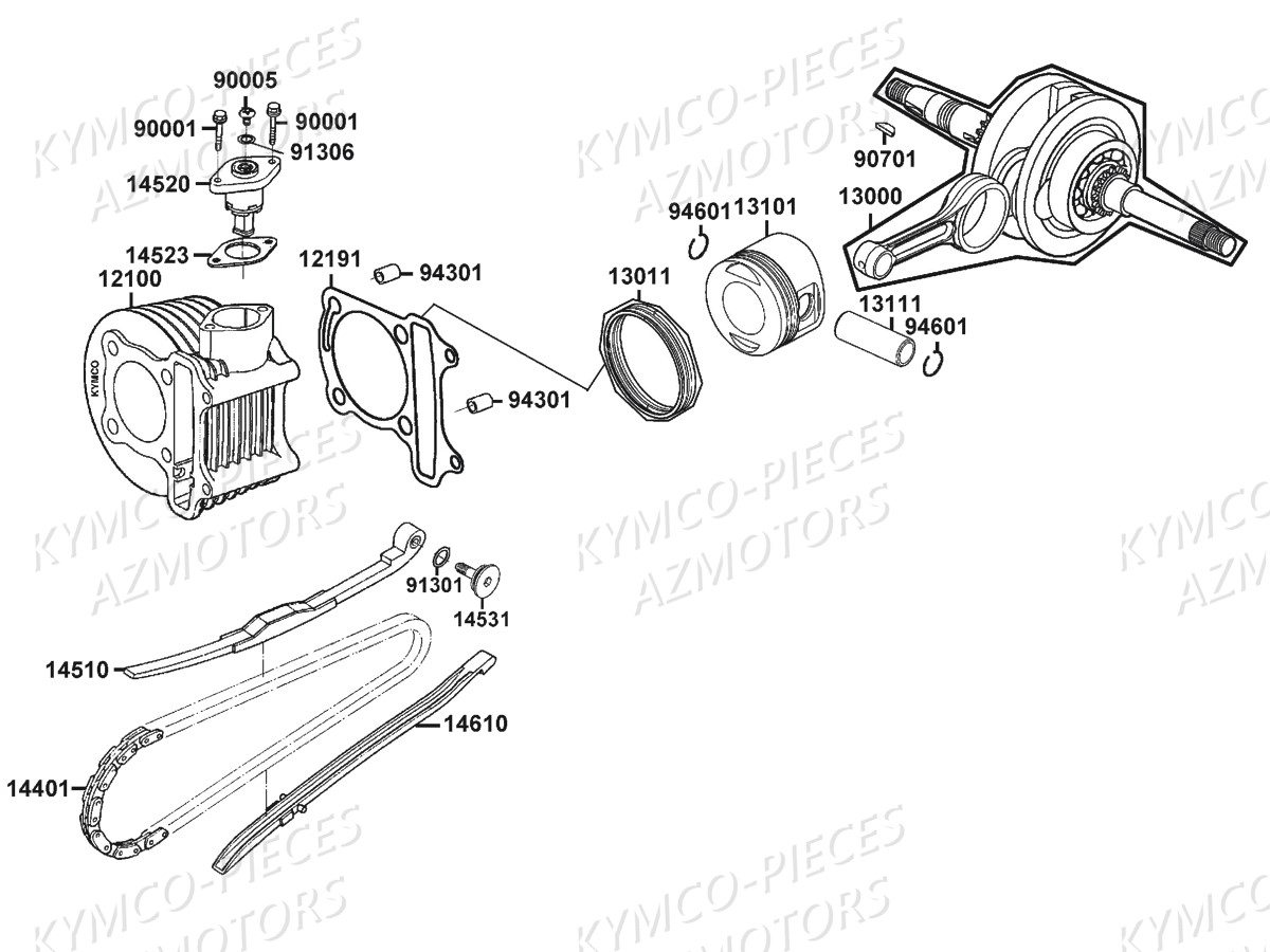 Cylindre Piston KYMCO Pièces AGILITY CARRY 125I CBS E4 (KN25MB)