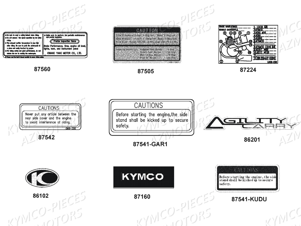 Decors Labels KYMCO Pièces AGILITY CARRY 125I CBS E4 (KN25MB)