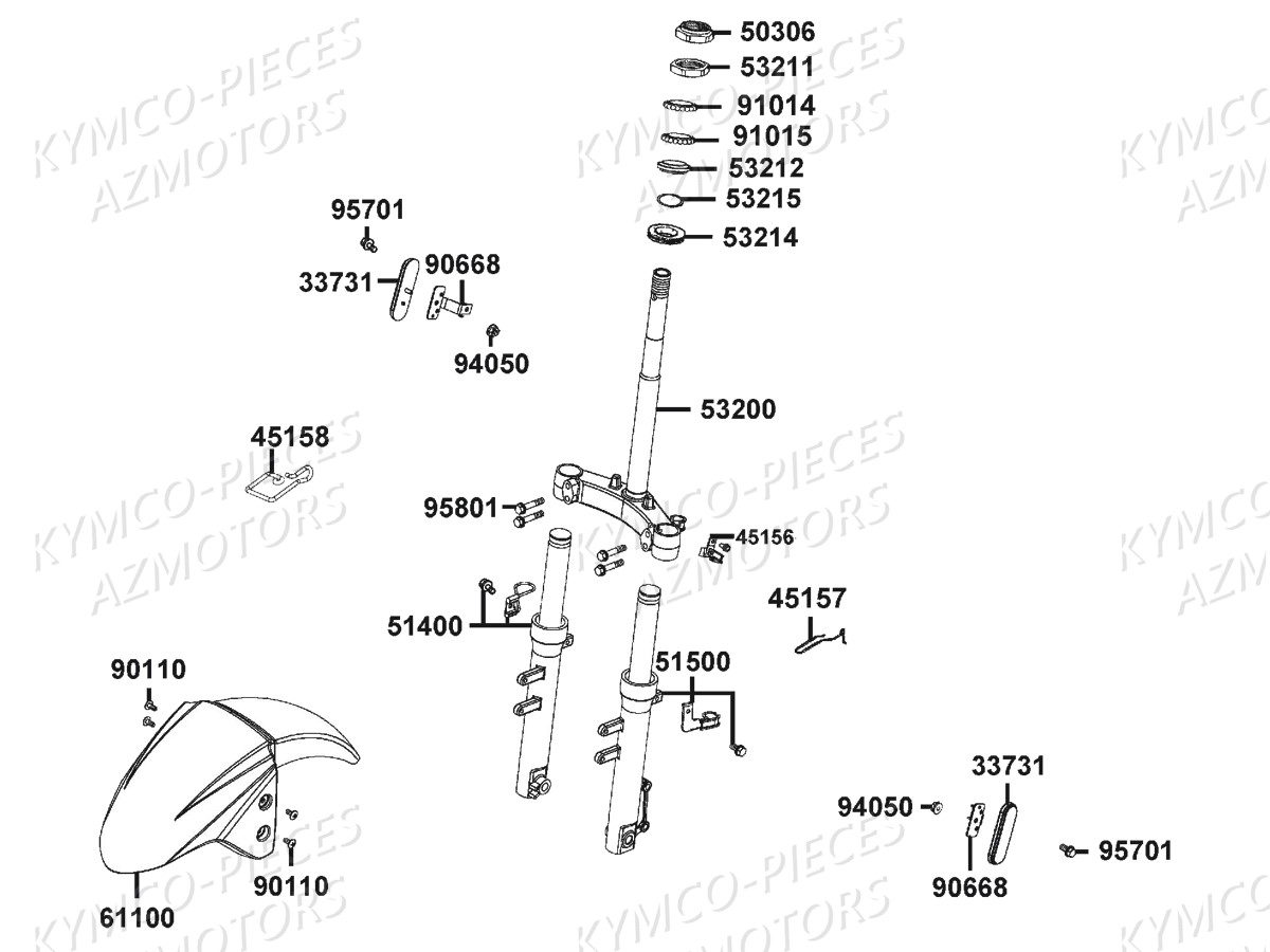Fourche Garde Boue KYMCO Pièces AGILITY CARRY 125I CBS E4 (KN25MB)