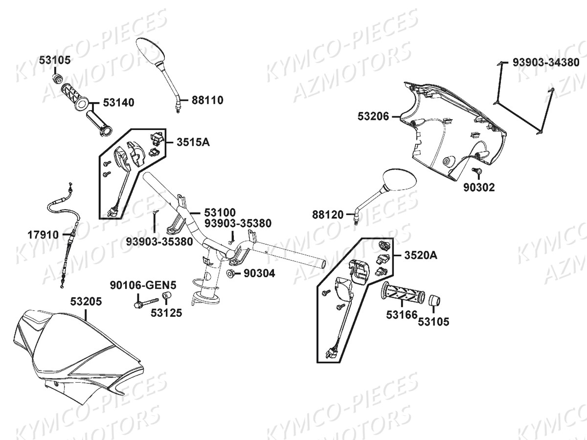 Guidon Retroviseurs KYMCO Pièces AGILITY CARRY 125I CBS E4 (KN25MB)