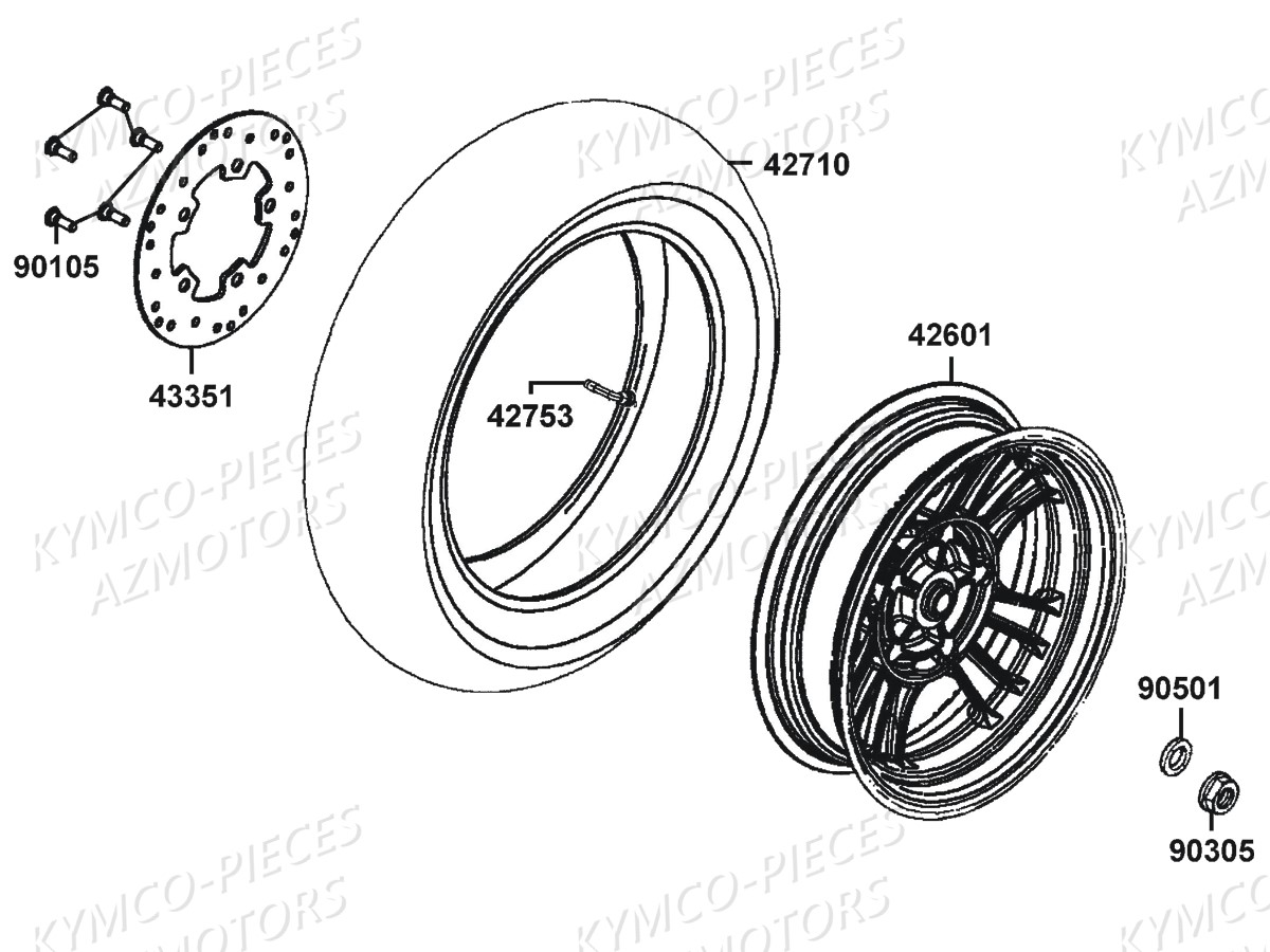 Roue Arriere KYMCO Pièces AGILITY CARRY 125I CBS E4 (KN25MB)