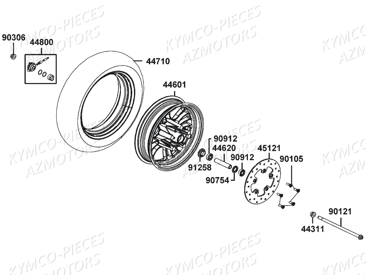 Roue Avant KYMCO Pièces AGILITY CARRY 125I CBS E4 (KN25MB)