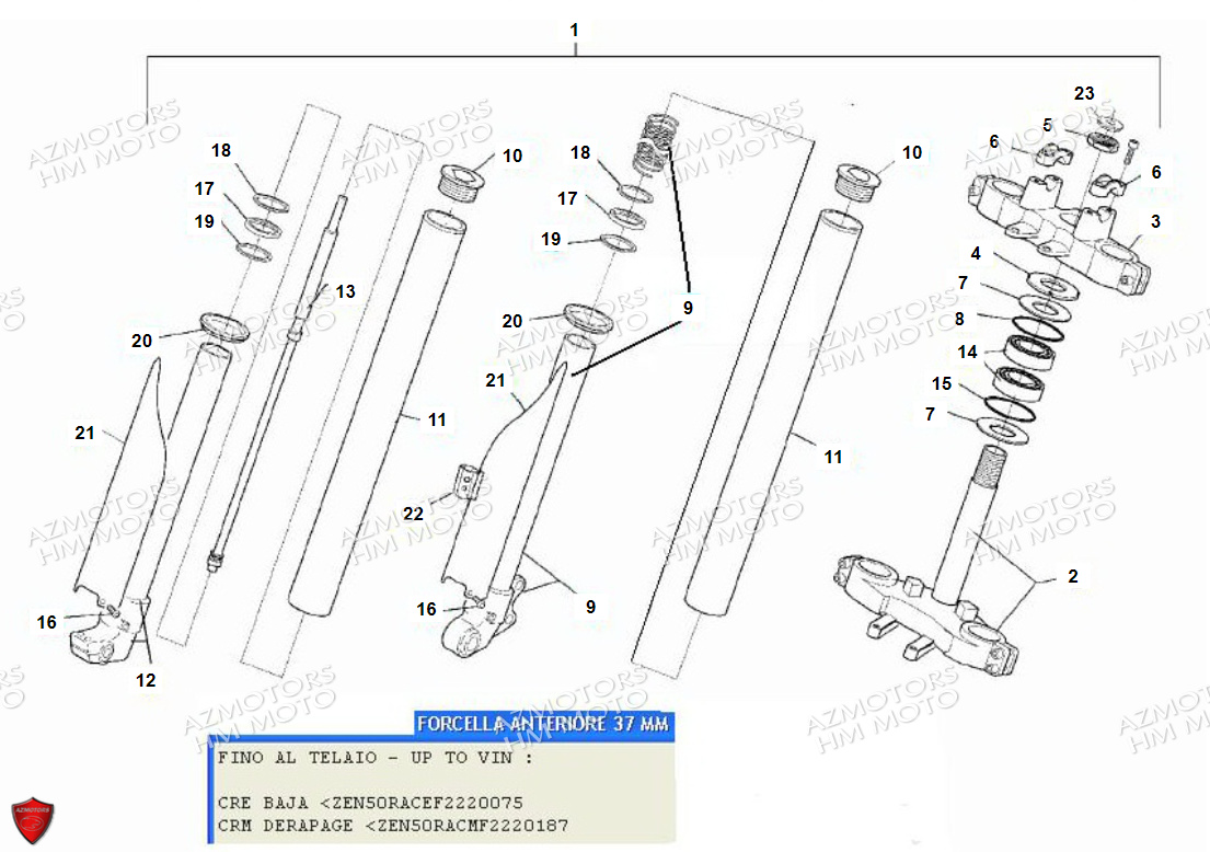 Fourche Avant Paioli Diametre 37 VENT PIECES HM 50 BAJA & 50 DERAPAPAGE (STANDARD CADRE ACIER)(2012)