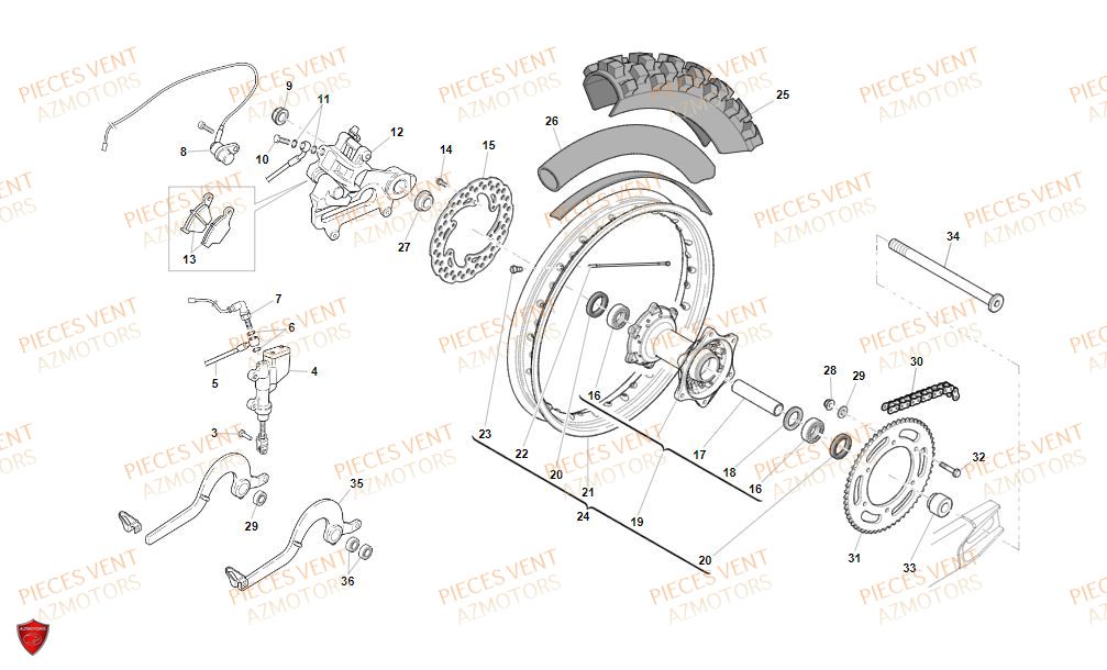 Roue Arriere VENT Pièces Vent Enduro BAJA 50cc - 2020