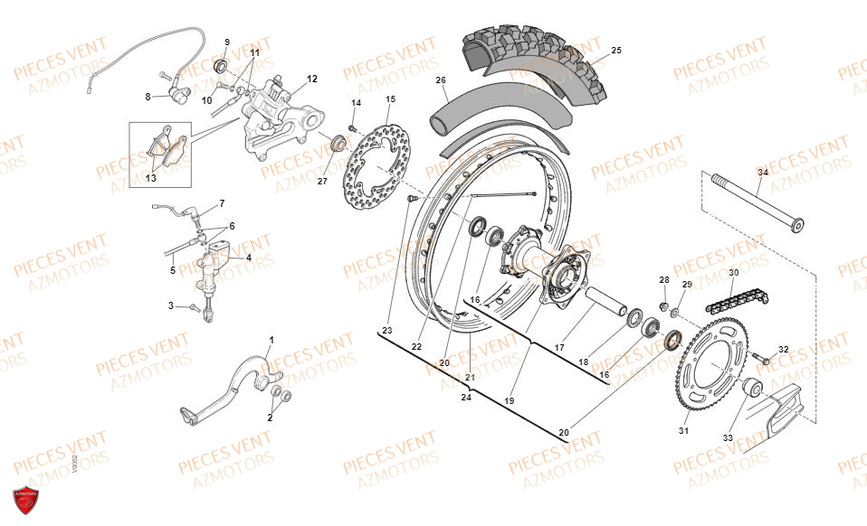 Roue Arriere VENT Pièces Vent Enduro BAJA 50cc - 2021-2022-2023