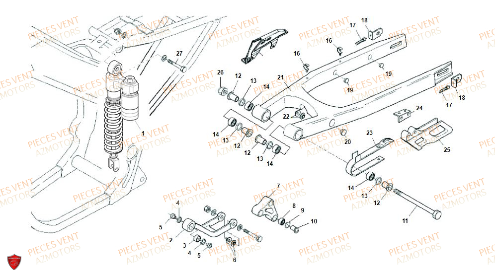Bras Oscillant Aluminium VENT Pièces Vent Enduro BAJA RR 50cc - 2020 (VERSION FOURCHE ALUMINIUM)