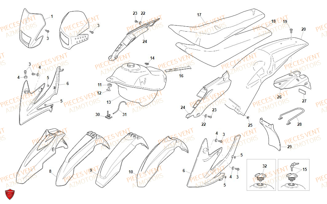 Carrosserie VENT Pièces Vent Enduro BAJA RR 50cc - 2020 (VERSION FOURCHE ALUMINIUM)