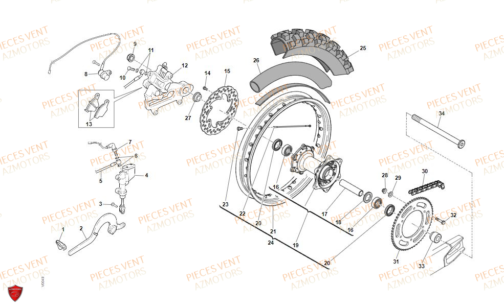 Roue Arriere VENT Pièces Vent Enduro BAJA RR 50cc - 2021-2022-2023 (VERSION FOURCHE ALUMINIUM)
