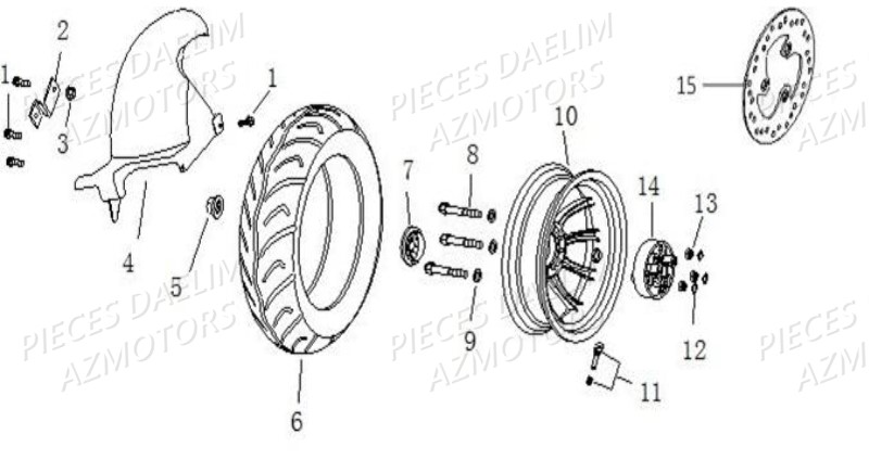 Roue Arriere DAELIM Pièces Scooter DAELIM BESBI 125cc EURO 4