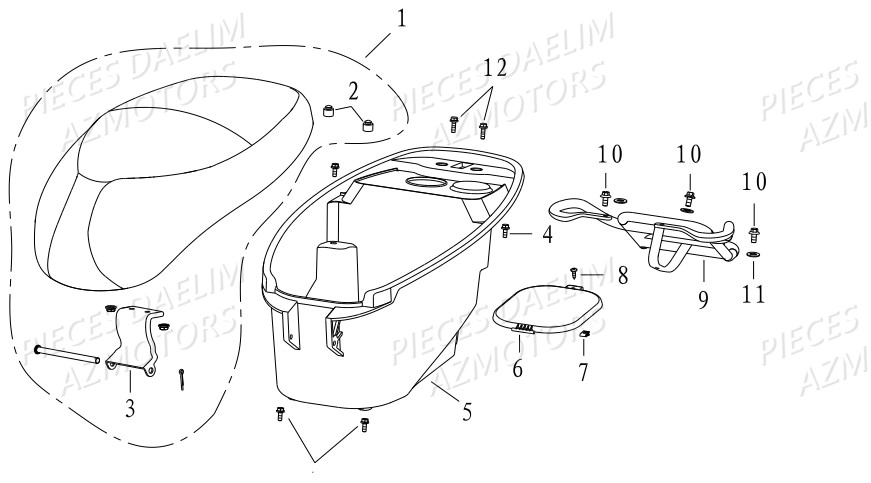 Selle Coffre DAELIM Pièces Scooter DAELIM BESBI 125cc EURO 4