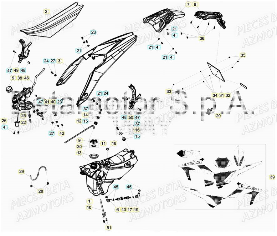 CARENAGES ARRIERE DU No SERIE 0100051 A 0199999 BETA BETA XTRAINER 250 MY17